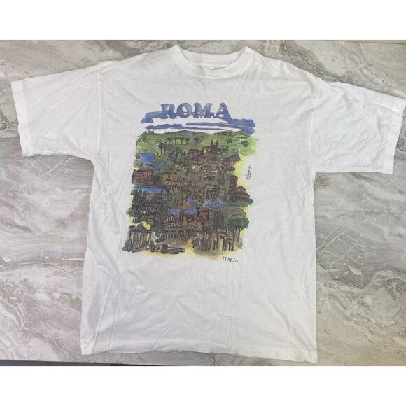VTG‎ Watercolor Roma Italia Italy T Shirt Men's Size XXL Single Stitch Artist - Picture 1 of 5